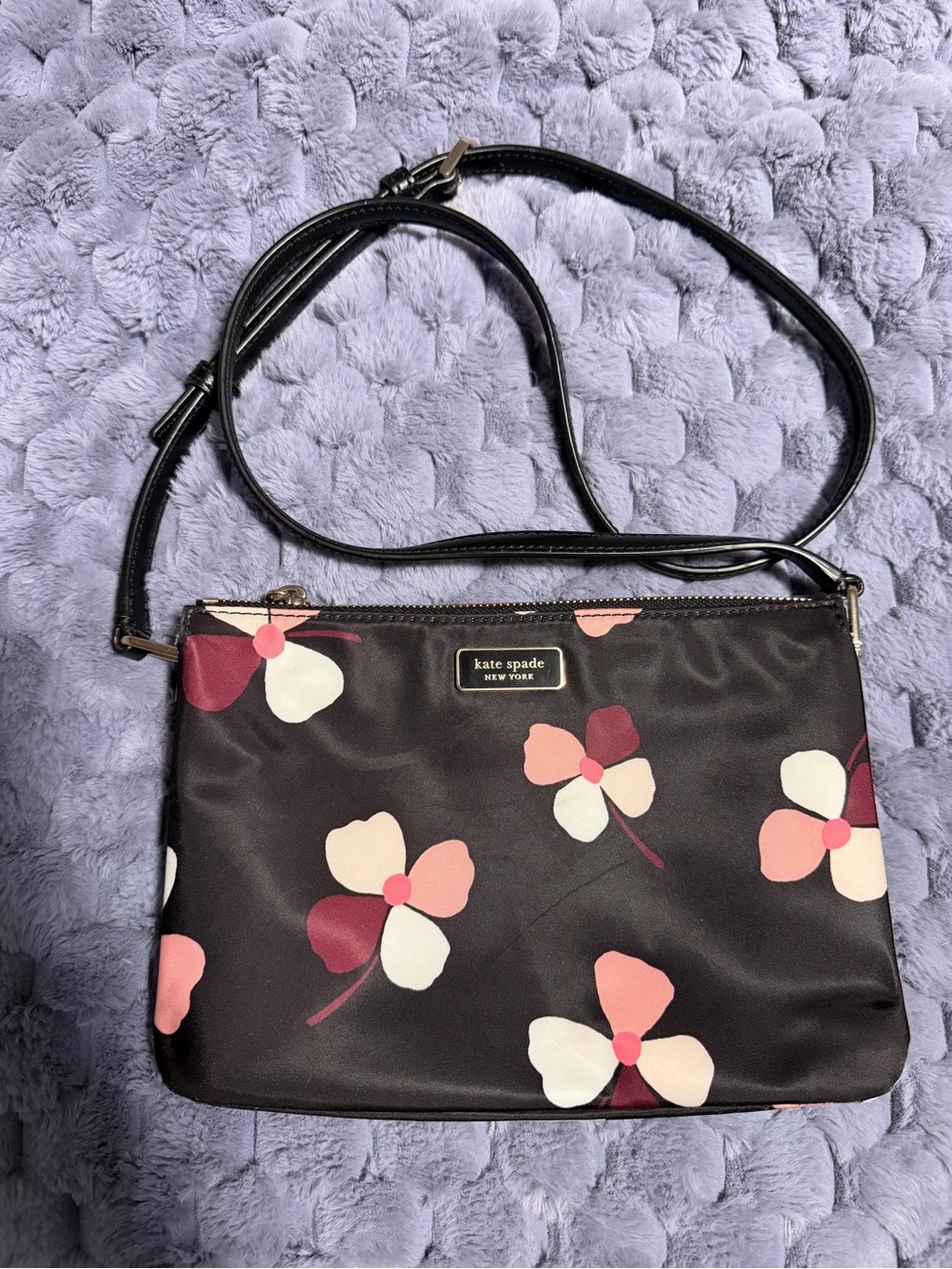kate spade Black Crossbody with Pink and Cream Floral Print